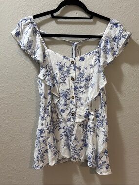Moa Moa Boho Floral Ruffle Cottagecore Peplum Blouse Size Large